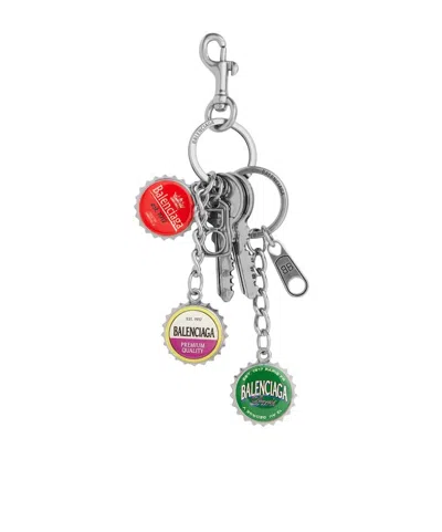 Balenciaga Men's Charm/keychain Bottle Caps  In Silver/multicolor