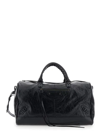 Balenciaga Men's City Boston L Leather Shoulder Bag In Black