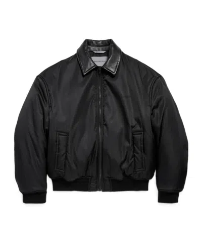 Balenciaga Cocoon Leather-collar Bomber Jacket In Black