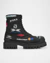 Balenciaga Men's Combat Strike L20 Print Canvas Lace-up Boots In 1000 Black