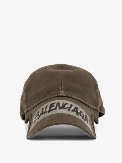Balenciaga Cotton Hat Visor Design Curved Brim In Brown