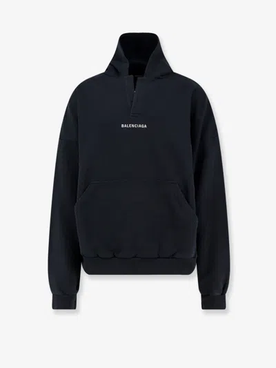 Balenciaga Logo Print Faded Hooded Sweatshirt In Black