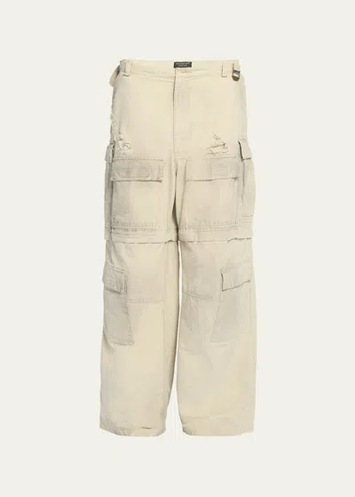 Balenciaga Men's Cotton Ripstop Wide-leg Cargo Pants In Neutral