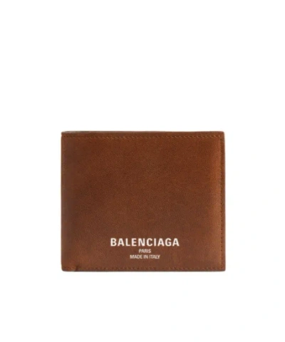 Balenciaga Men's Credit Square Folded Coin Wallet In Caramel In Brown