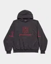 Balenciaga Black Lion Club Lined Hoodie In 8478 Washed Black/red