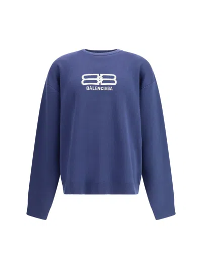 Balenciaga Logo-print Crewneck Sweater In Blue