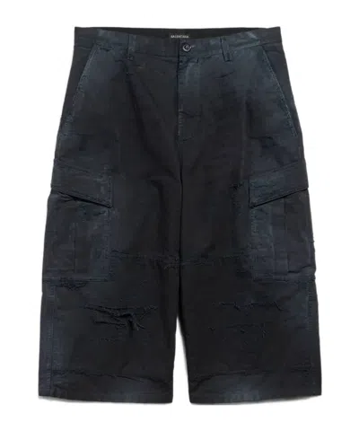 Balenciaga Men's Cropped Cargo Pants In Black