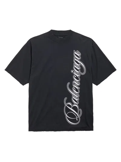 Balenciaga Cursive Logo-print T-shirt In Black