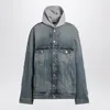 Balenciaga Men's Denim And Fleece Cotton Jacket With Logo In Blue