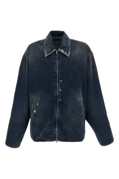 Balenciaga Denim Jacket With Used Effect Casual Jackets And Parka Blue