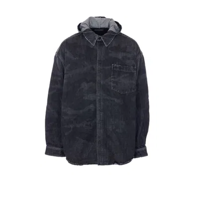 Balenciaga Oversized Denim Parka Hood And Collar In Black
