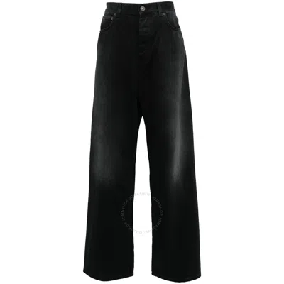 Balenciaga Denim Size Sticker Mid-rise Wide-leg Jeans In Black