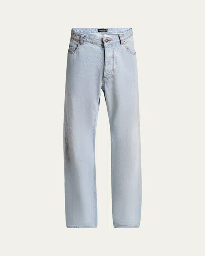 Balenciaga Men's Distressed Denim Relaxed-fit Jeans In Blue