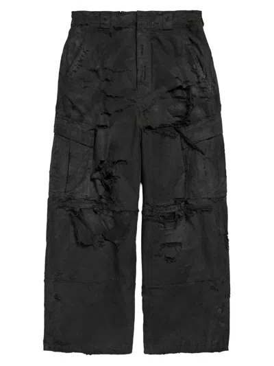 Balenciaga Men's Distressed Large Cargo Pants In Black