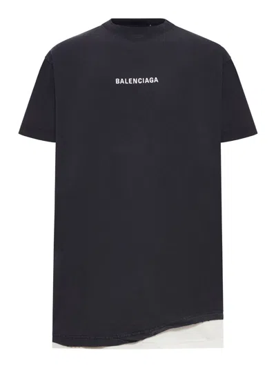 BALENCIAGA BALENCIAGA MEN DOUBLE BACK T-SHIRT IN DÉLAVÉ BLACK
