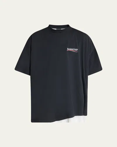 Balenciaga Men's Double-layer T-shirt In Black
