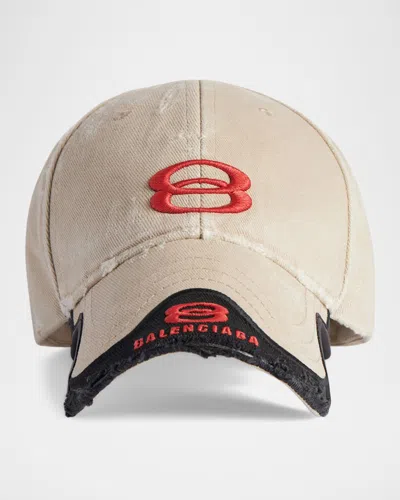 BALENCIAGA MEN'S DOUBLE UNITY EMBROIDERED BASEBALL CAP