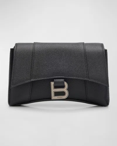 Balenciaga Men's Downtown B-logo Leather Crossbody Bag In 1000 Black