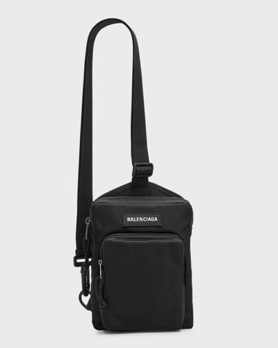 Balenciaga Men's Downtown Leather Messenger Bag In 1000 Black