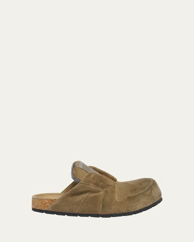 Balenciaga Men's Dumbo Distressed Suede Mules In Green