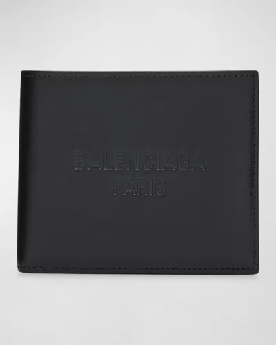 Balenciaga Men's Duty Free Embossed Logo Leather Bifold Wallet In Black