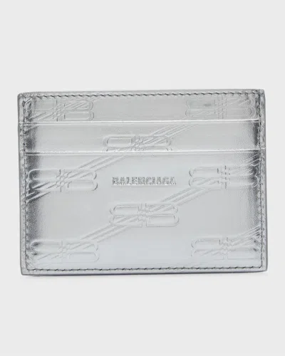 Balenciaga Men's Embossed Monogram Card Case In Box In 8110 Silver