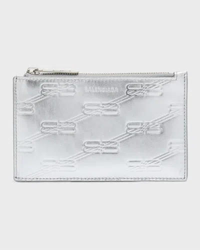 Balenciaga Men's Embossed Monogram Long Coin And Card Holder In Box In 8110 Silver