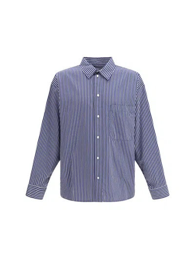 Balenciaga Men Embroidered Poplin Oversized Shirt In Blue