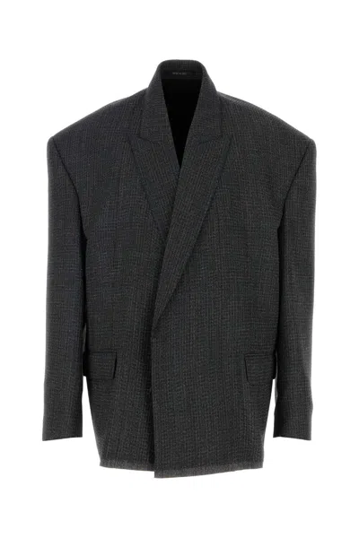 Balenciaga Men Embroidered Wool Oversize Blazer In Multicolor