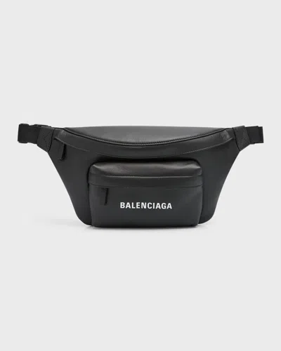 Balenciaga Men's Everyday Leather Belt Bag In Black/white