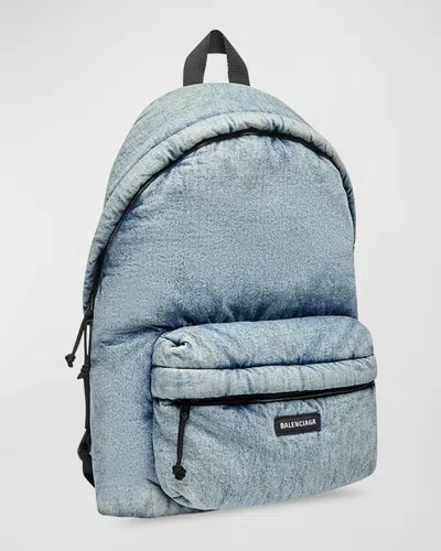 Balenciaga Men's Explorer Backpack In Denim In 4652 Washed Blue