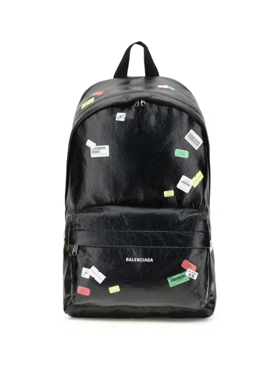 Balenciaga Men Explorer Backpack With Printed Stickers In Black