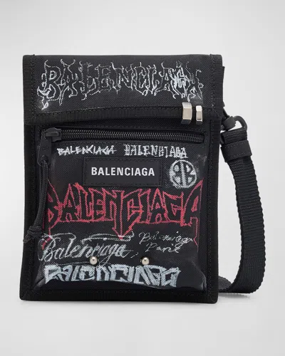 Balenciaga Men's Explorer Diy Metal Allover Small Pouch With Strap In 1000 Black