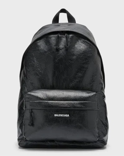Balenciaga Men's Explorer Leather Backpack In 1000 Black