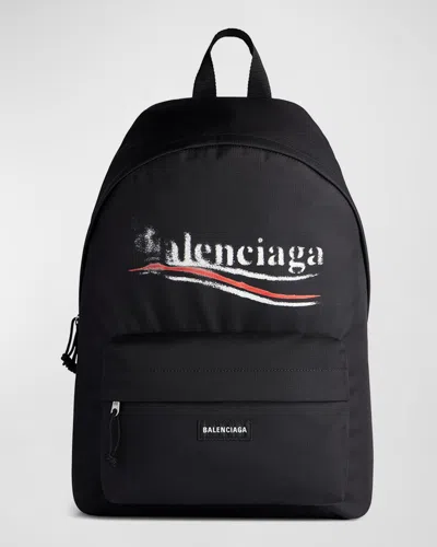 Balenciaga Men's Explorer Nylon Logo Backpack In Black