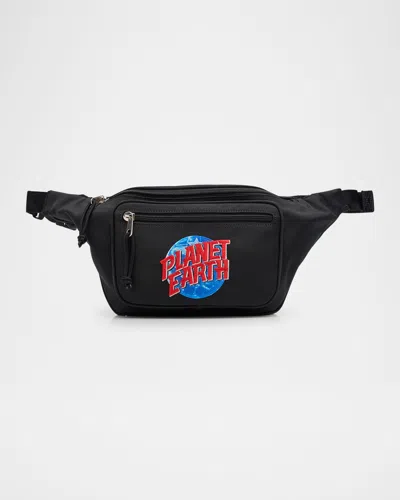 Balenciaga Men's Explorer Planet Earth Belt Bag In 1075 Black/ Blue/ Red