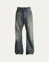 Balenciaga Men's Faded Denim Relaxed-fit Bootcut Jeans In Blue