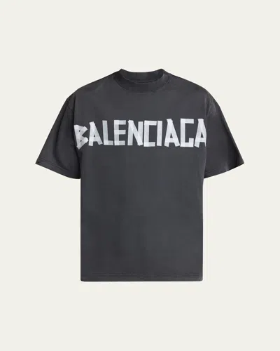 BALENCIAGA MEN'S FADED TAPE LOGO T-SHIRT