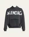 Balenciaga Men Black Hoodie With Logo Lettering On The Front And Logo Print On The Back In Cotton Ma In Faded Washed Black