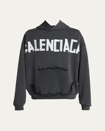 Balenciaga Men's Faded Terry Tape Hoodie In Faded Washed Black