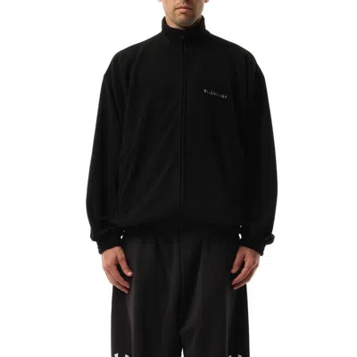 Balenciaga Men's Fleece Zip-up Jacket In Black/white