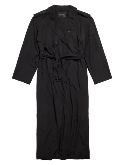 Balenciaga Men's Fluid Boxy Trenchcoat In Black