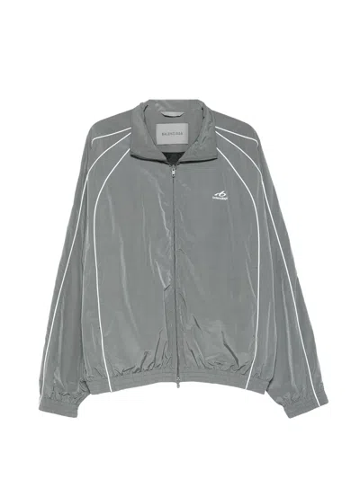 Balenciaga Piping-detail Logo-print Jacket In Silver