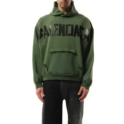 Balenciaga Men's Gaffer Type Ripped Pocket Hoodie In Dark Green
