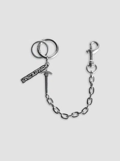 Balenciaga Men's Goth Keychain In Antique Silver