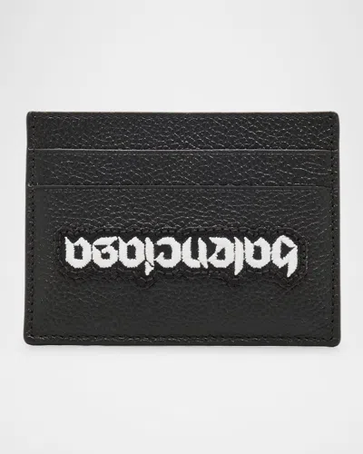 Balenciaga Men's Grained Calfskin Cash Card Holder In 1000 Black