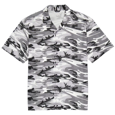 Balenciaga Men's Grey Camouflage Oversized Vacation Shirt