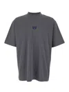 Balenciaga Men Grey Crewneck T-shirt With Logo Embroidery On The Front In Cotton Man In Gray