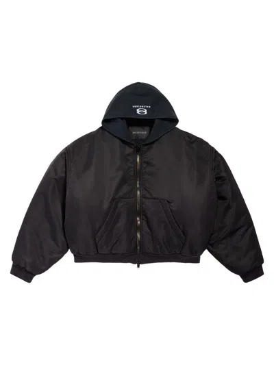 Balenciaga Men's Hooded Bomber Jacket In Black