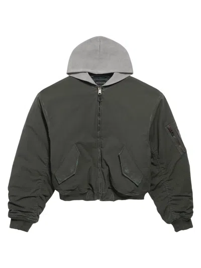 Balenciaga Standard Bomber Jacket With Hood In Canvas In Gray